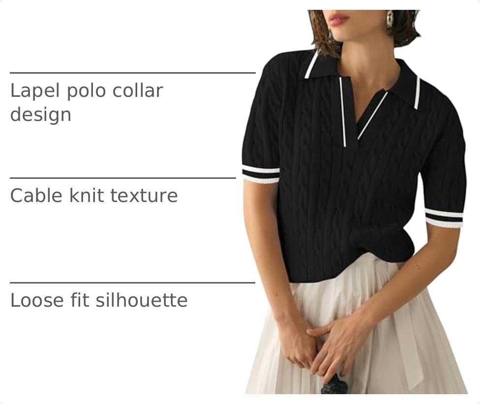 Image of Micoson Womens Short Sleeve Sweater Tops Lapel V Neck Polo Shirts 2026