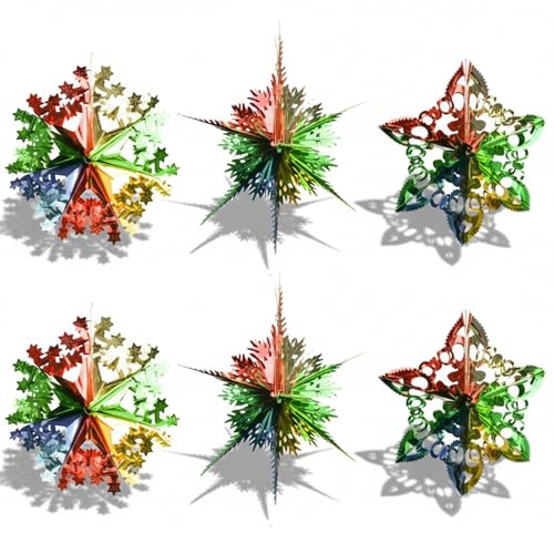 DAQUN 6 Pcs 15 Inch Christmas Ceiling Decorations Foil Ceiling Christmas Decorations Indoor Quick Setup Ceiling Decor Vibrant Multicolor Kit for Indoor Outdoor Xmas Home Party Backdrop