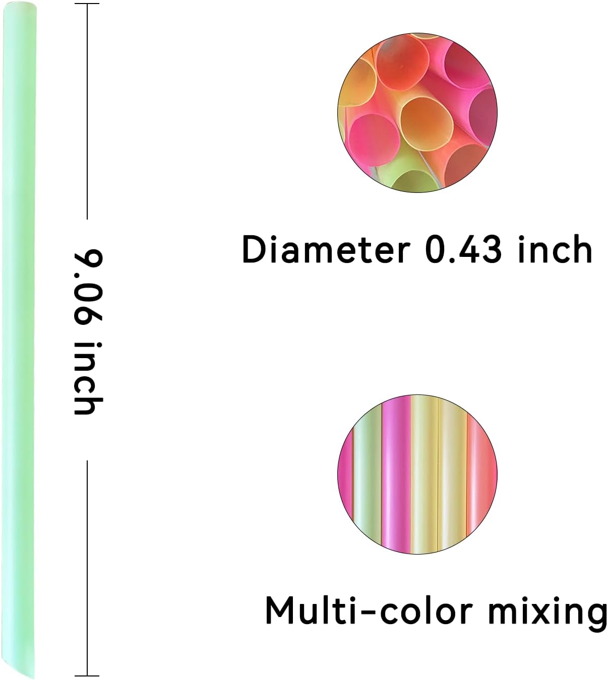 YAOSHENG [300 counts] Multicolor Drinking Straws, Jumbo Smoothie Straws, Boba Straws, Disposable Drinking straws (0.43'' wide × 9.06" long)