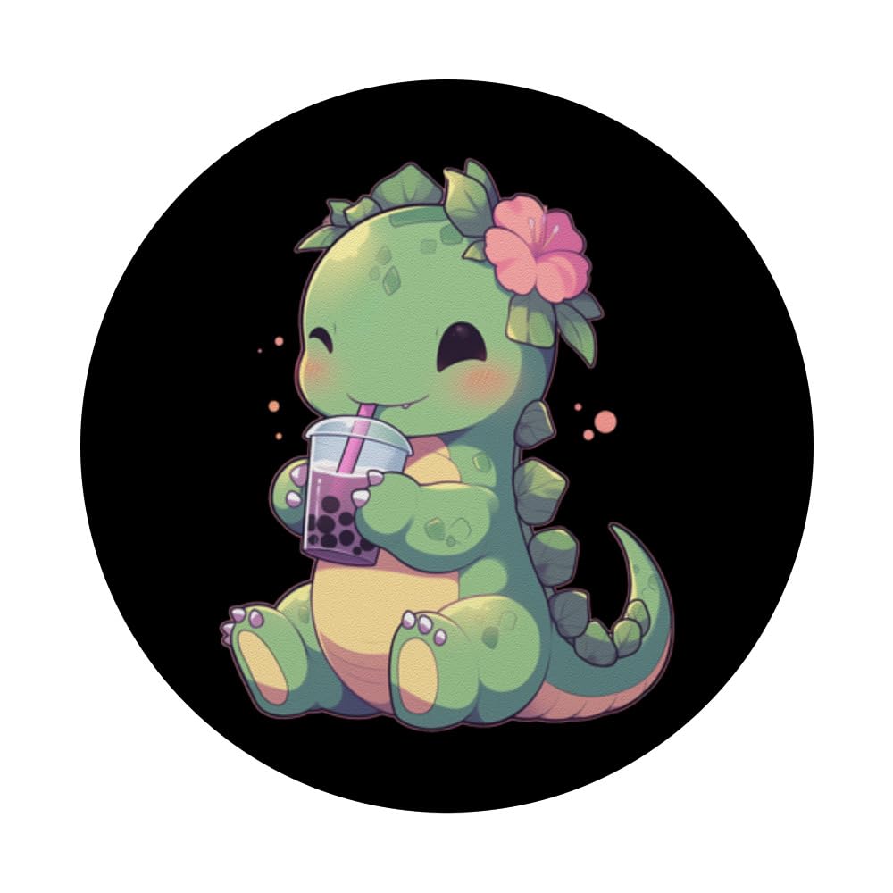 Dino Brontosaur Drinking Boba Tea PopSocket - Swappable Phone Grip & Stand