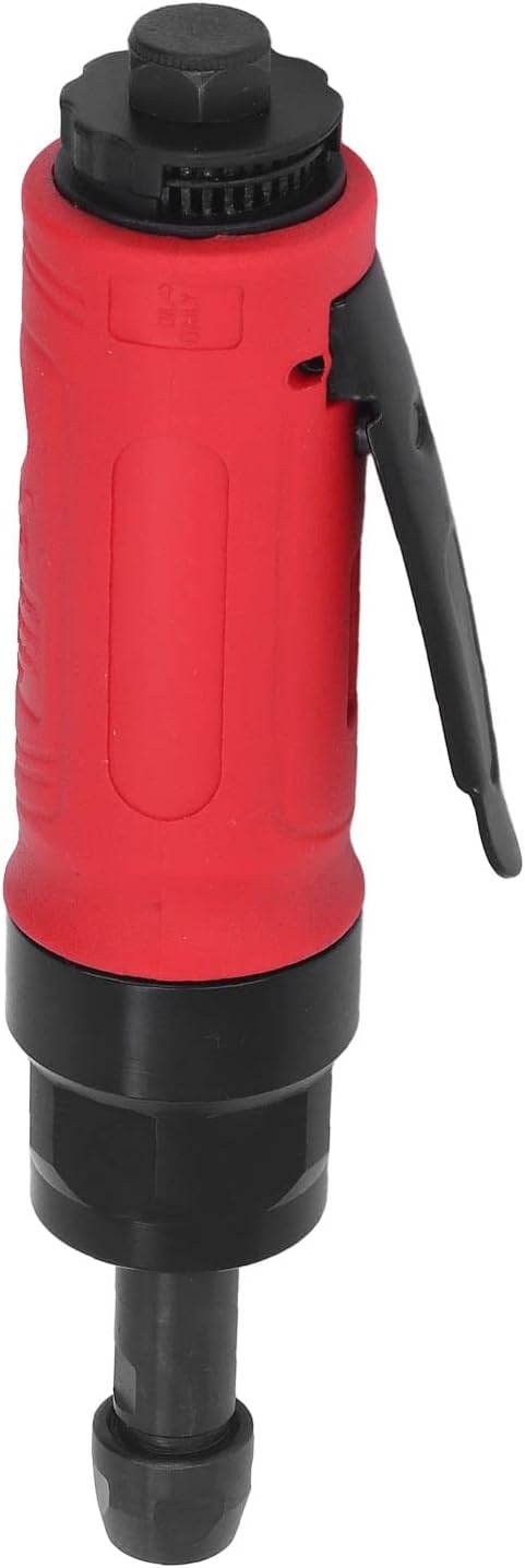 Pneumatic Die Grinder Kit, 4000 RPM, 1/4 Inch, Zinc Alloy Construction, Red Handle, 8.27 Inch Length, for Metal and Wood Polishing