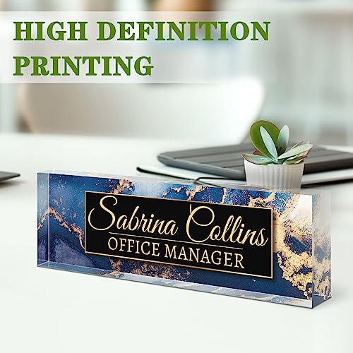 Image of Name Plate for Desk, Desk Name Plate Personalized, Office Decor for Women Men, Acrylic Desktop Accessories, Office Appreciation Gifts for Boss Social Workers Nurse Teacher Employee (Blue Coast B)