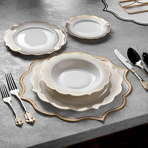 KONIGTUM Luxury White and Gold 24 Piece Fine Bone China Dinnerwar...