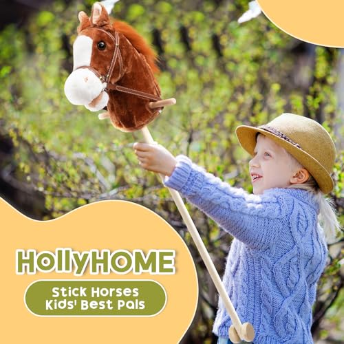 HollyHOME Stick Horse Plush Handcrafted Hobby Horse on a Stick with Wood Wheels Real Pony Neighing and Galloping Sounds for Kids Toddlers Dark Brown 36 Inches(AA Batteries Required) - Image 5