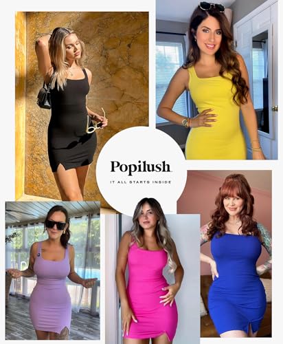 Popilush Cocktail Dresses for Women Built in Shapewear Bra 8 in 1 Square Neck Mini Slit Party Summer Dress2