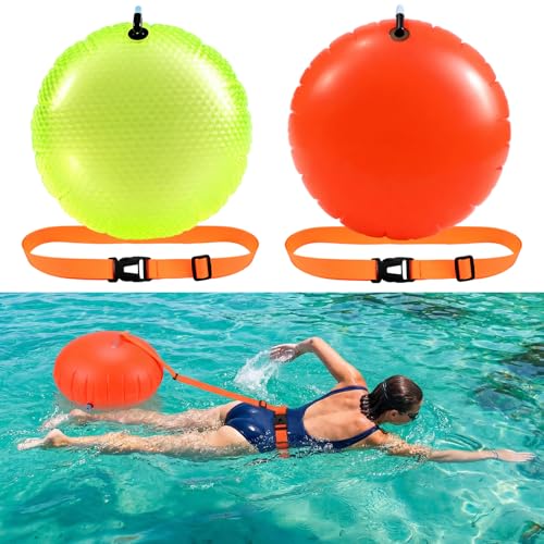 Seenelling 2 Pack Swim Buoy for Open Water, Safety Swim Bubble with High Visibility Swimming Buoy Tow Float for Safe Swimming Training Enhanced Adjustable Visibility Belt for Outdoors Swimmers
