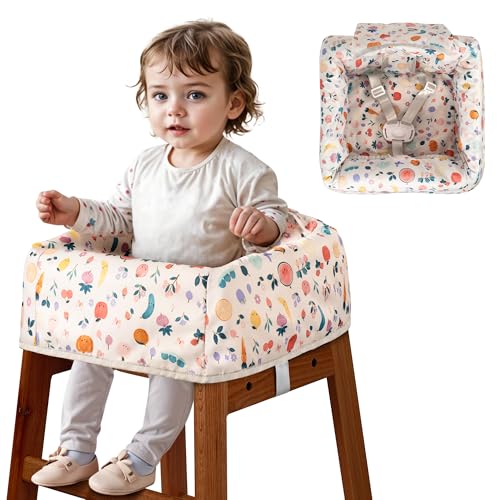 Image of High Chair Cover for Baby Restaurant: Sprouterie Baby High Chair Covers for Restaurant Highchair with Safety Harness Stain and Slip Resistant Waterproof Portable for Outdoor Indoor Eating (White)