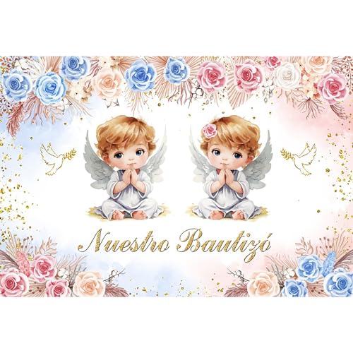 Baocicco 5x3ft Nuestro Bautizo Backdrop Photography Mi Baptism Gold Bless First Holy Communion Christening Photography Background Boy or Girl God Bless Party for Kids Adult Video Studio