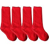 juDanzy 4 Pack of Mid-Calf Ribbed Socks with arch support for School Uniform, Sports, AFO etc. (Youth Large (shoe size 5-8), Red)