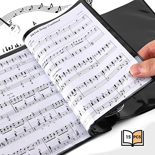 Facmogu 15Pcs Double Side Flip Folder Sheets, Flip Folder Replacement Windows For Music Files, Clear Flip Folder With 2 Flip Folder Rings Window Pages For Holding Sheet Music Files - Black #TOP1