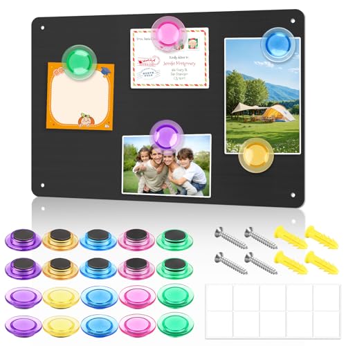 Tableau magnétique en métal - 42 x 30 cm - Tableau d'affichage magnétique avec 20 aimants - Pour afficher des lettres magnétiques - Convient pour la cuisine, l'armoire - Noir mat