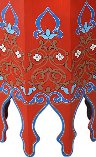 Painted Wood Moroccan Wood Side End Table Corner Coffee Handmade Hand Painted Moorish Tall Red #TOP1