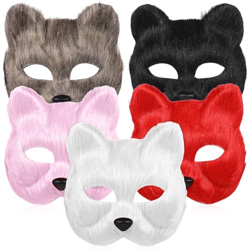 Masque renard pelucheux VALICLUD lot de 5 avec bande élastique ajustable