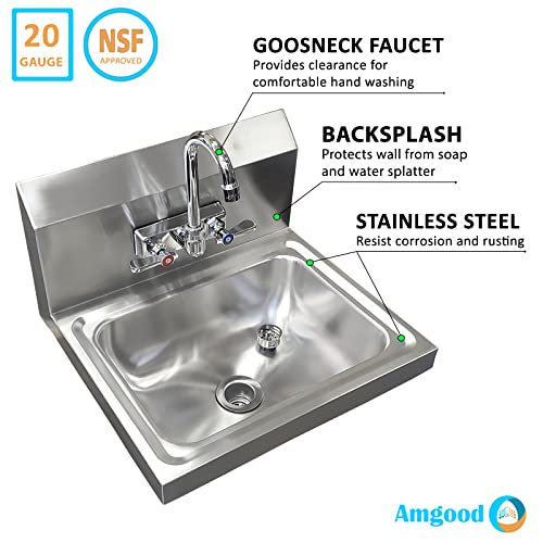 Amgood Stainless Steel Wall Mount Hand Sink | Nsf | Commercial Hand Washing Basin For Restaurant, Kitchen And Home (17" X 15") #TOP2