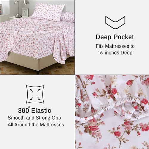 Image of RUVANTI 100% Cotton Percale Sheets Full Size, Bouquet | Crisp Cooling, Deep Pocket 16 inch, Soft Breathable & Durable, Hotel-Style, 4 Piece Set