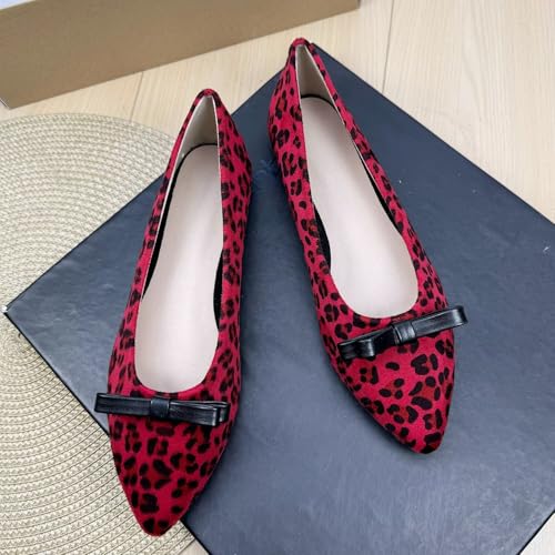 ChaiRong Women Fashion Bowknot Suede Ballet Flats Pointed Toe Slip on Lightweight Walk House Driving Shoes2