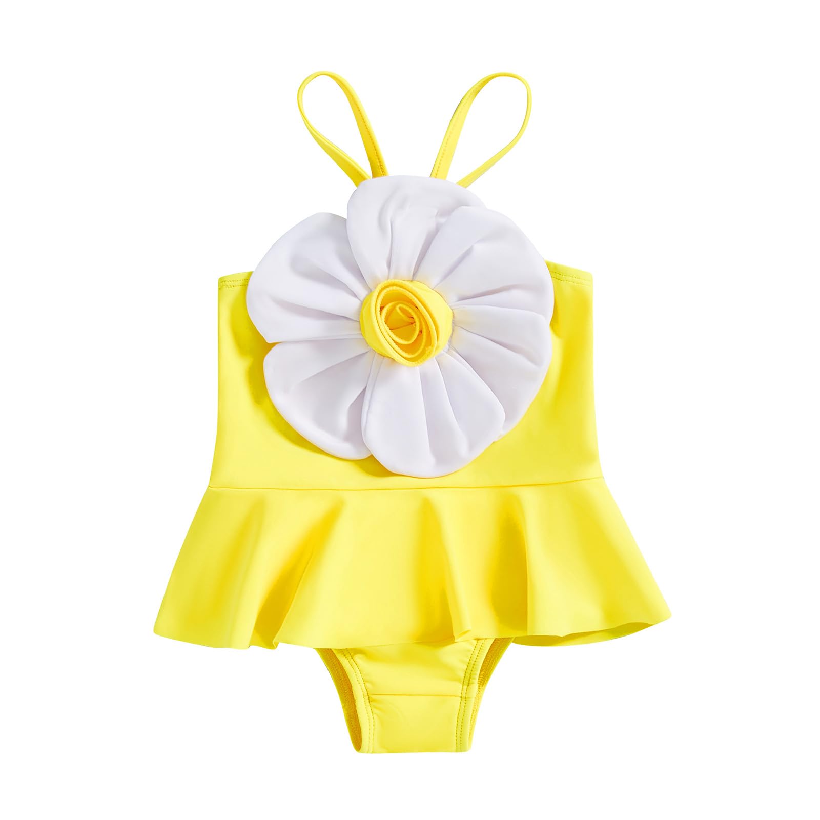 Ledy Champswiin Toddler Baby Girl Swimsuits Big Flower Suspender One Piece Swimsuit Summer Beachwear Bathing Suit (Yellow, 3-4 Years)