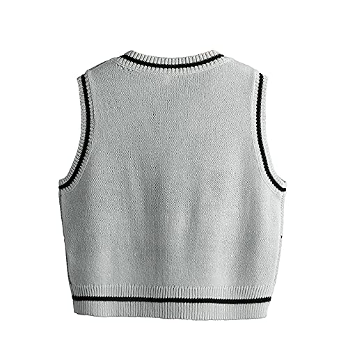 Image of jinghuiyue Women's Sleeveless Sweater Vest Halloween Skull Printed Knit Vest V Neck Crop Pullover Knitwear Tank Tops