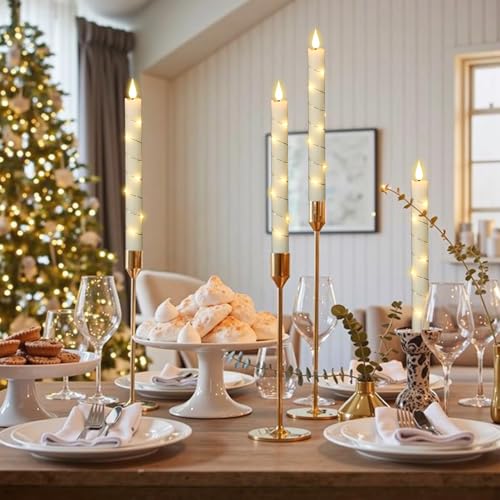 Image of Flameless Taper Candles with Remote and Embedded String Lights, Real Wax LED Taper Candles Battery Operated, 6 Pcs Flameless Candlesticks for Halloween Wedding Home Decor(Ivory, 0.78 inch x 9.8 inch)