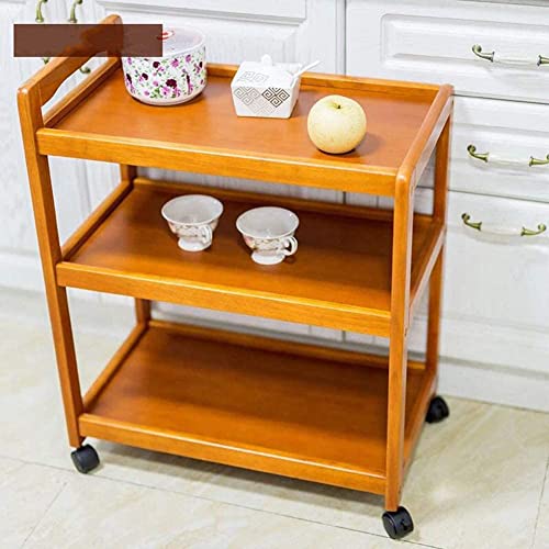 MFRELMNZG Carrito de Madera Maciza de 3 Niveles con Ruedas para Cocina, hogar, Hotel, Organizador con estantes para Vino y té, Comedor, baño, Garaje, Isla, Carrito, C, 1