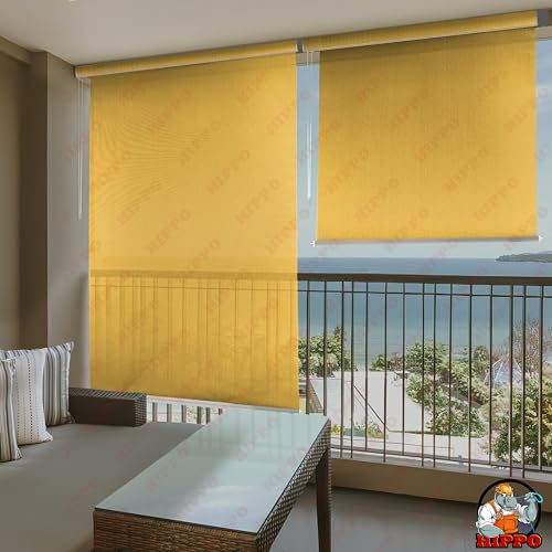 Image of HIPPO 180 GSM HDPE Outdoor Balcony Roller Blind, UV & Dust Protection Corded Roll Up and Down Light Filtering Blinds for Garden (Sunny-Yellow, 3FTX7FT)