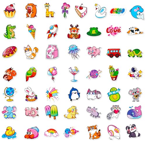Image of 50 PCS Cute Stickers, Mixed Adorable Animal Stickers Bulk, Reusable Waterproof Kawaii Vinyl Sticker for Water Bottles