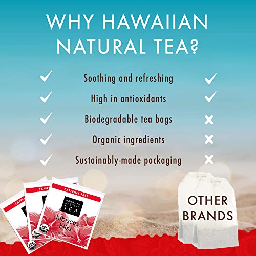 Image of Hawaiian Natural Tea - Organic Hibiscus Bliss Herbal Tea, Caffeine-Free Hibiscus Tea, All-Natural and Antioxidant-Rich Wellness Tea, Vegan and Keto-Friendly, 60 Tea Bags