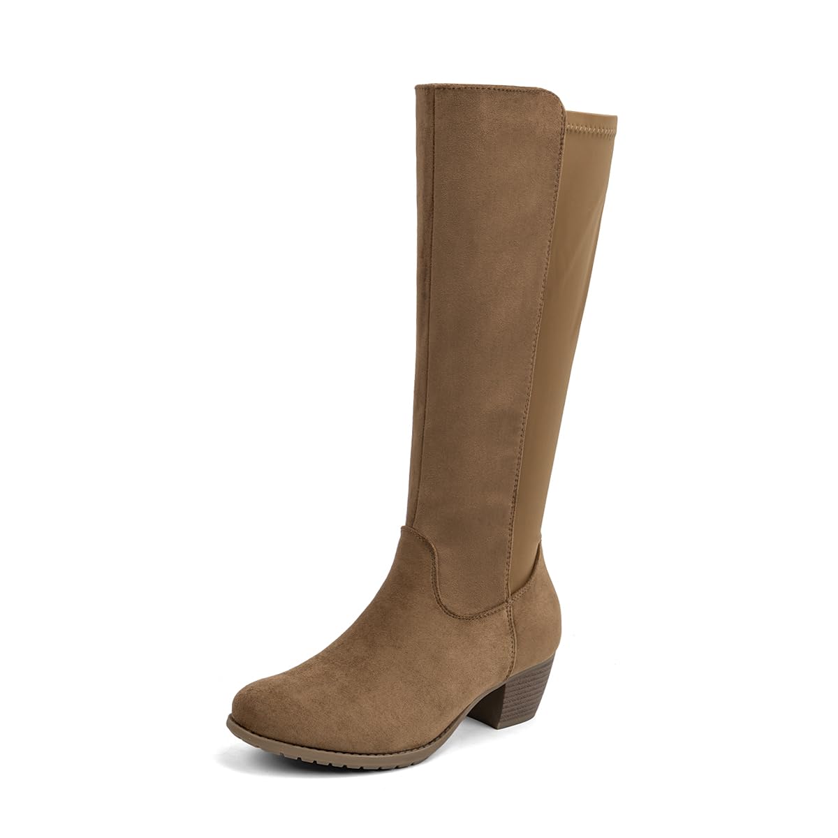 VJH confort Womens Knee High Boots Round Toe Low Heel Stretchy Comfy Wide Calf Tall Riding Boot