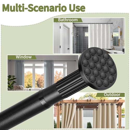 Image of Tension Curtain Rod 51-165In(4.25-13.75Ft), Extra Long Outdoor Curtain Rod No Drilling for Window or Bathroom Patio, Adjustable Spring Shower Rod, Easy to Install Never Rust, Rod Diameter 1.26In-Black