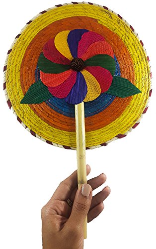 13” Hand Fans By Jacq & Jürgen 4 Pack Handmade Wicker Floral 100% Palm Hand Fan & Reed Handle – Multicolor #TOP2