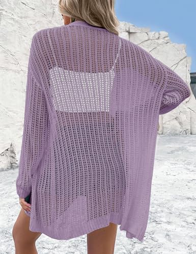 Image of Womens 2025 Summer Lightweight Cardigan Long Sleeve Open Front Loose Beach Crochet Cover Up
