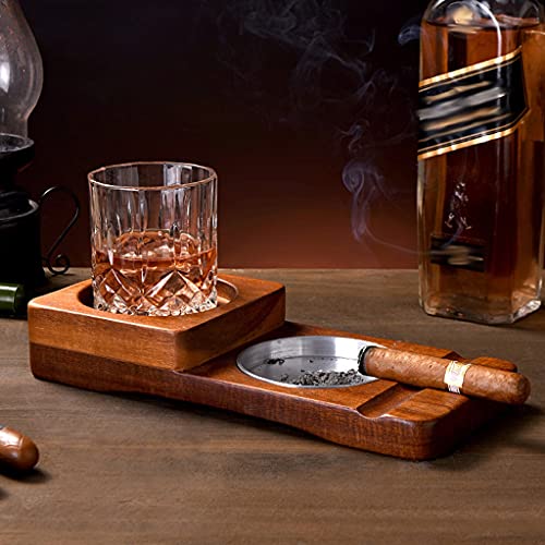 Walnuta 2 In 1 Wooden Ashtray Rustic Wood Whiskey Glass Cup Tray And Cigar Holder Rest Ashtray Home Office Decoration Ornaments (Size : Square) #TOP2