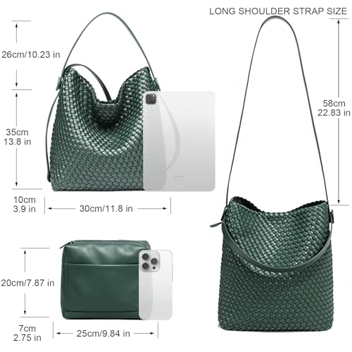 Image of Large Woven Tote Bag Vegan Leather Shoulder Bag for Women Fashion Travel Shopper Bag Top Handle Handbag and Purse