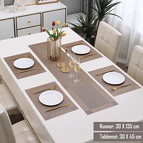 Image of HOKIPO PVC Placemats with Runner for Dining Table 4 Seater (AR3289)