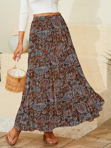 Image of NASHALYLY Women's Chiffon Elastic High Waist Pleated A-Line Flared Maxi Skirts