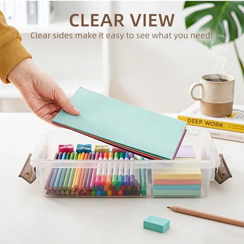 Image of Citylife 3 PCS Plastic Storage Bins with Latching Lids Portable Project Case Clear File Box Stackable Storage Containers for Organizing B5 Paper, Photo, Document, Scrapbook