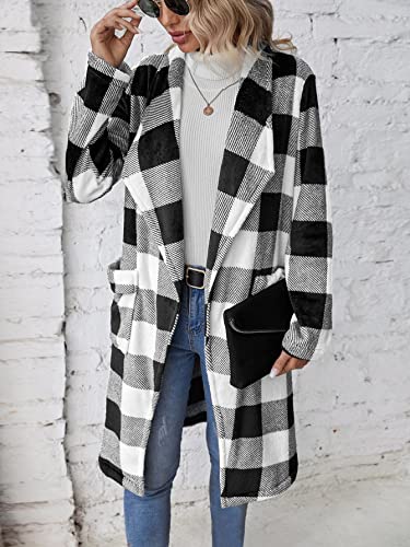 Women's Coats Women's Winter Coats Buffalo Plaid Print Flannel Coat Warmth Special Autumn and Winter Fashion Novel (Color : Black and White, Size : Large)