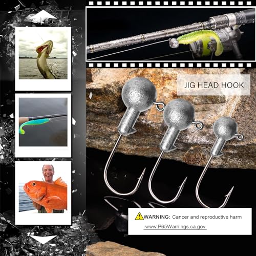 Atibin Barb Saltwater Jig Head Hook Bass Freshwater Jigs Hook Lead Round Ball Fishing Jig Lead Tackle Sharp 25pcs 3/8oz - Thumbnail 2