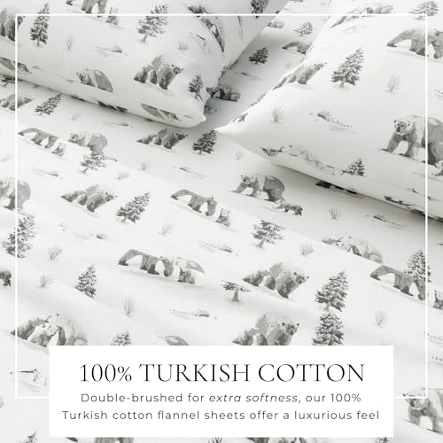 Image of Great Bay Home Flannel Sheet Set Full Size - 100% Turkish Cotton, Double-Brushed, Lodge-Printed Bed Sheets - Ultra-Soft, Cozy, 4-Piece Bedding Set (North Pole Polar Bears)