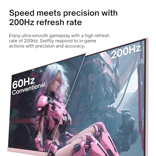 Image of Pixio PX248 Wave Pink 24 inch 200Hz 1080p Fast IPS Panel 1ms GTG Gaming Monitor with Pink HDMI 2.1 Cable Ultra Certified Ultra High Speed 6FT 8K 60Hz 4K 120Hz Nylon Braided