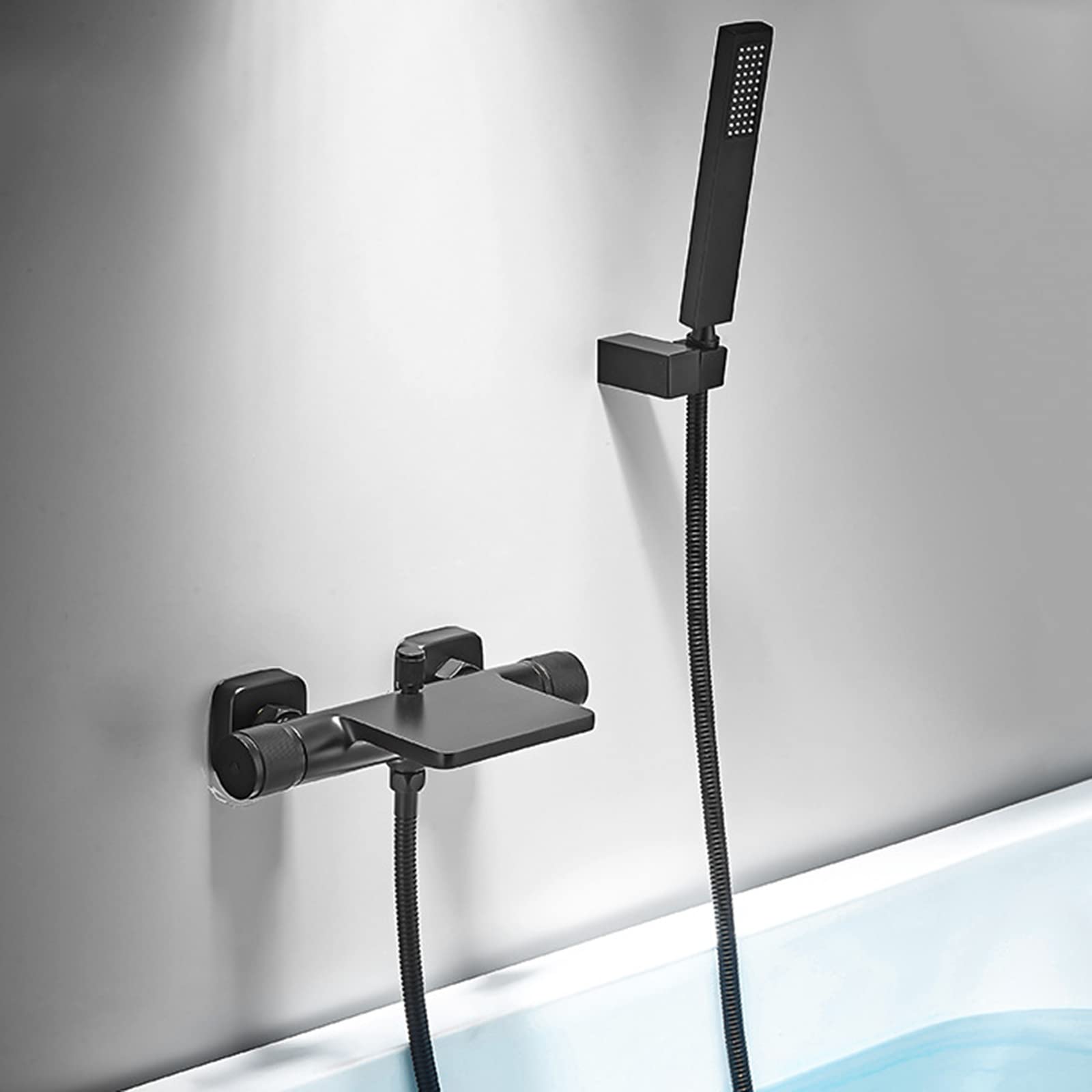 SnamicE Waterfall Tub Taps Wall Mounted Bath Taps with Shower Dual Lever Hot and Cold Tub Taps Multifunction Bathroom Bath Shower Filler Mixer Tap,d,Black