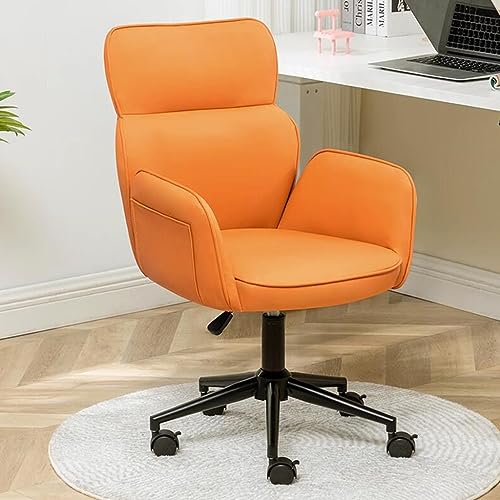 Bürostuhl Ergonomisch Frauen, Schreibtischstuhl Chefsessel Mit Armlehnen,Schreibtisch Drehsessel, Computerstuhl Ergonomisch Drehbare Rollende Eitelkeit Stuhl Mit Schwarzer Basis ( Color : /Orange C )
