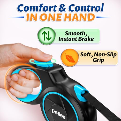 16.4 ft Retractable Dog Leash - Heavy Duty Tape Leash with Strong Nylon Tape - 360° Swivel Control - One-Click Brake & Lock - Ergonomic Non-Slip Grip for Small Medium & Large Dogs up to 120 lbs - Image 7