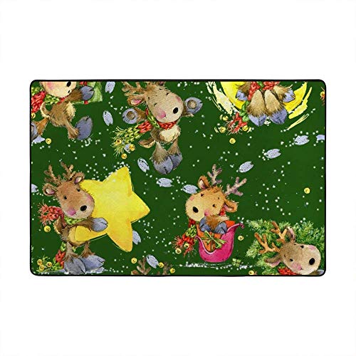Tapis de Noël vert Ruchen pour partager la magie des fêtes avec un cerf mignon
