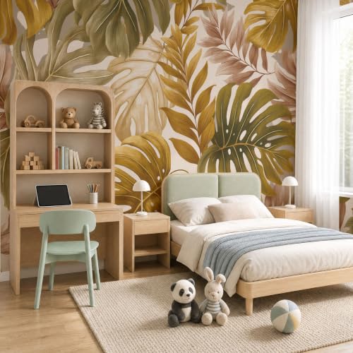 Papier peint panoramique nature plantes tropicales vert olive 400x280cm fresque intissée