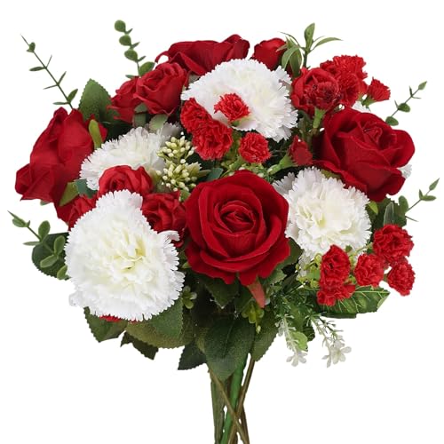 Luabue Ramos de Flores Artificiales Decoracion, Ramo de Rosas Flores Rayón de Rosas Hortensia Clavel Ramo de Bodas para la decoración de la jardín del hogar, Ramos de Novia, Día de la Madre