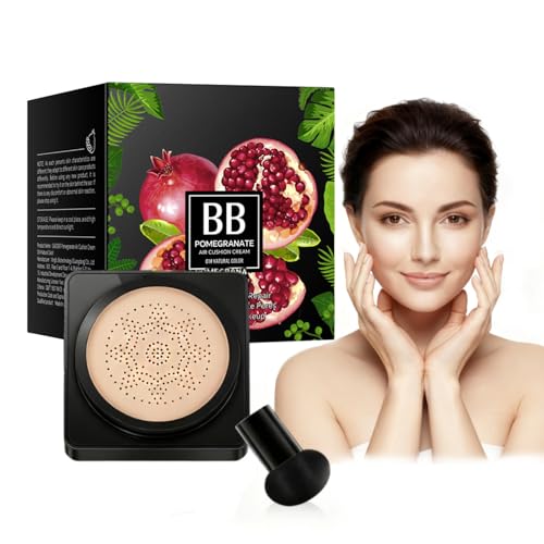 Virecose Base de Maquillaje Cushion CC Cream, Esponja en Forma de Champiñón, Alta Cobertura y Corrección del Tono, Textura Ligera e Hidratante, Acabado Natural, Apta para Todo Tipo de Piel
