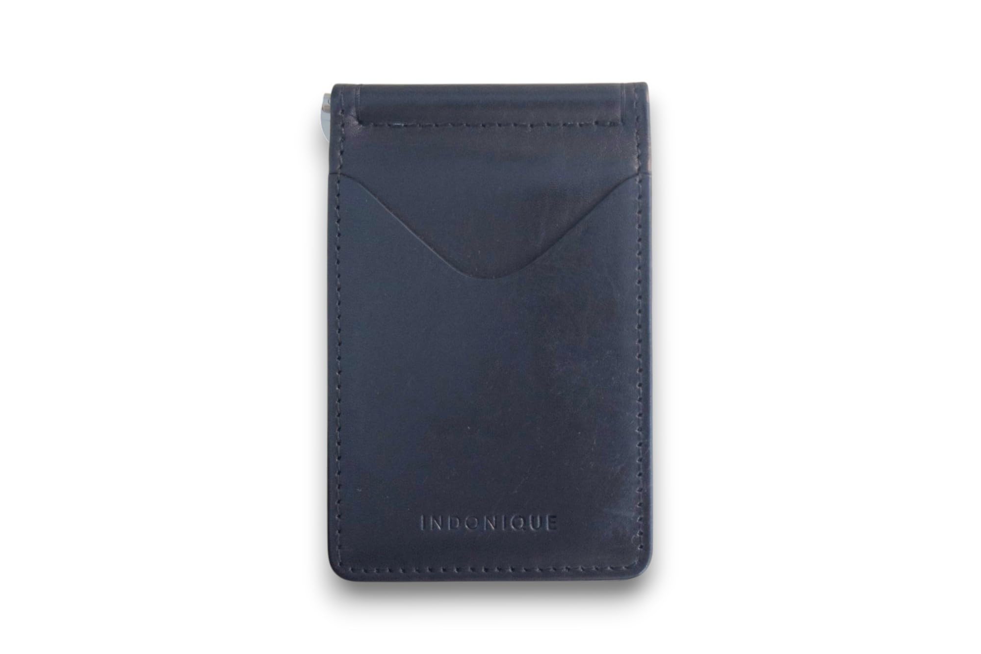 INDONIQUE Top Grain Leather Wallet for Men, Money-Clip Minimalist Wallet with RFID Blocking, Solid Strong Stitching Leather Card Holder, Mens Slim