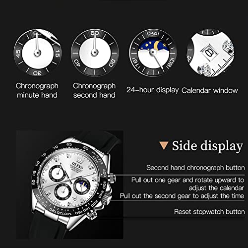 Image of OLEVS Men's Watches Chronograph Multifunction Sport Silicone Luxury Diamond Moon Phase Quartz Male Watch Waterproof Wrist Watch