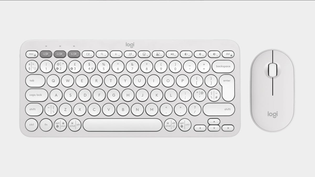 Logitech Pebble Keys 2 K380s, tastiera Bluetooth multi-dispositivo, stilizzata e portatile, Easy-Switch, Windows, macOS, iPadOS, Android, ChromeOS, layout QWERTY UK, bianco (bianco)